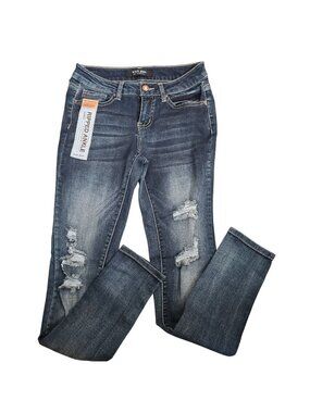 Wax Jean Womens Size 3 Ripped Ankle Skinny Jeans In Dark Wash Denim JJ3890
